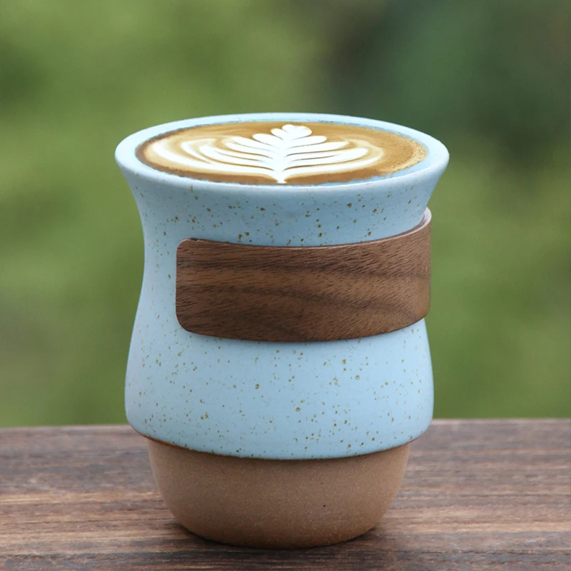 Ceramic Anti-scald hand held coffee mug 265ml Kiln change Blue color Kung Fu Drinking Mug Office Mug Handleless Mug