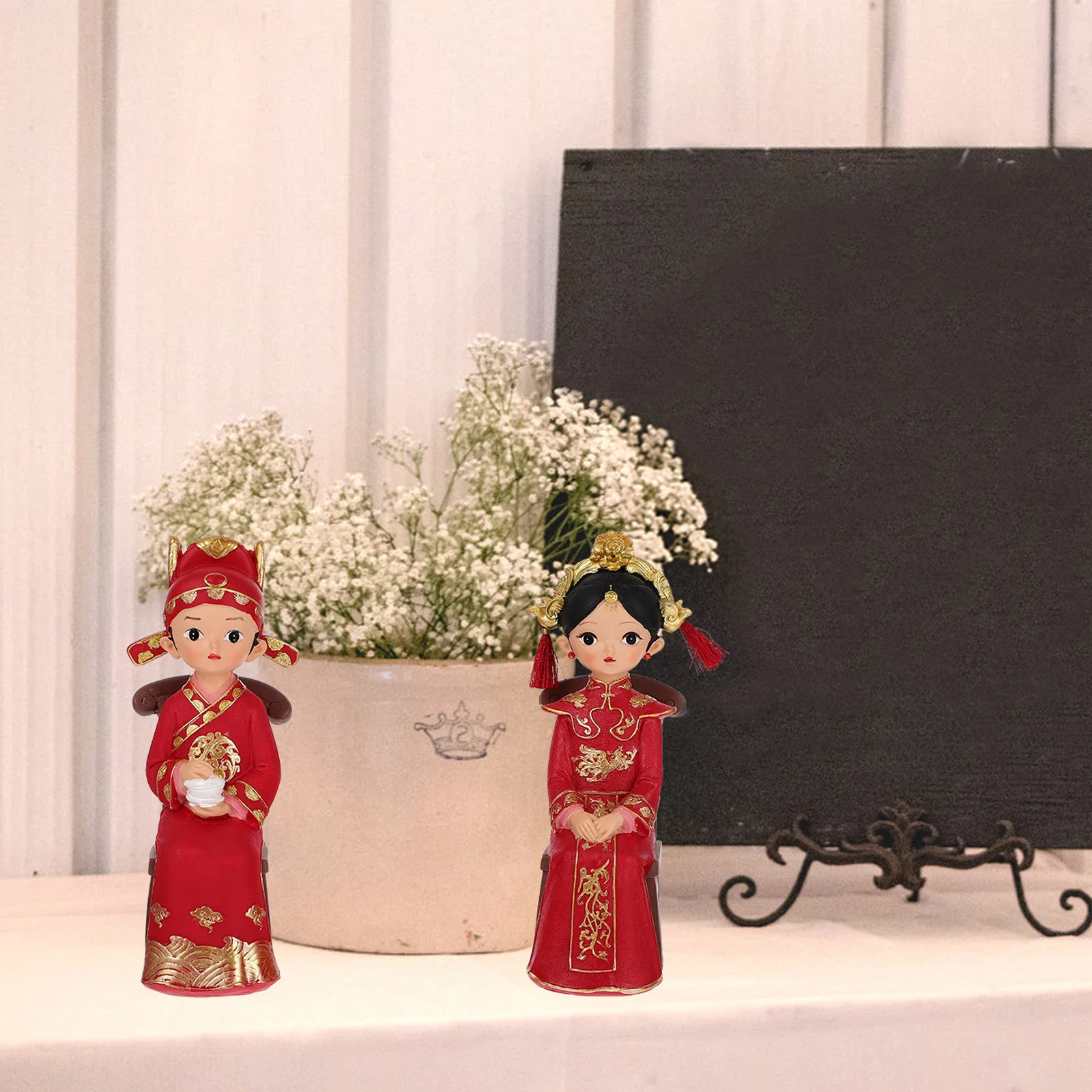 

1 Set Chinese Style Wedding Couple Figurines Decor Resin Bride Bridegroom Statue For Valentine'S Day Gift Home Decoration Bridal