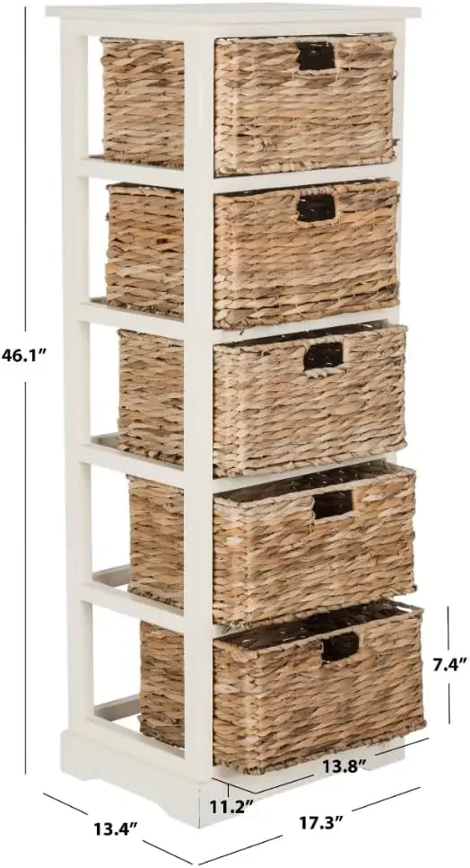 Home Collection Vedette Distressed White 5-Drawer Wicker Basket Storage Tower (Fully Assembled)