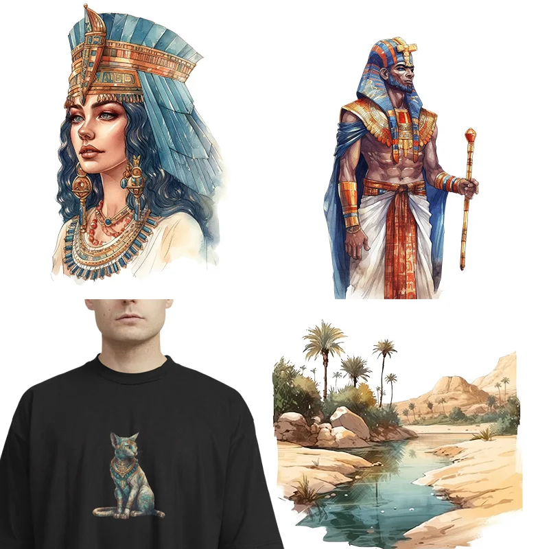 Ancient Egypt kingdom build DTF Heat Transfer iron on transfer for clothing Thermal for Clothing Iron On Patches.Black Cool