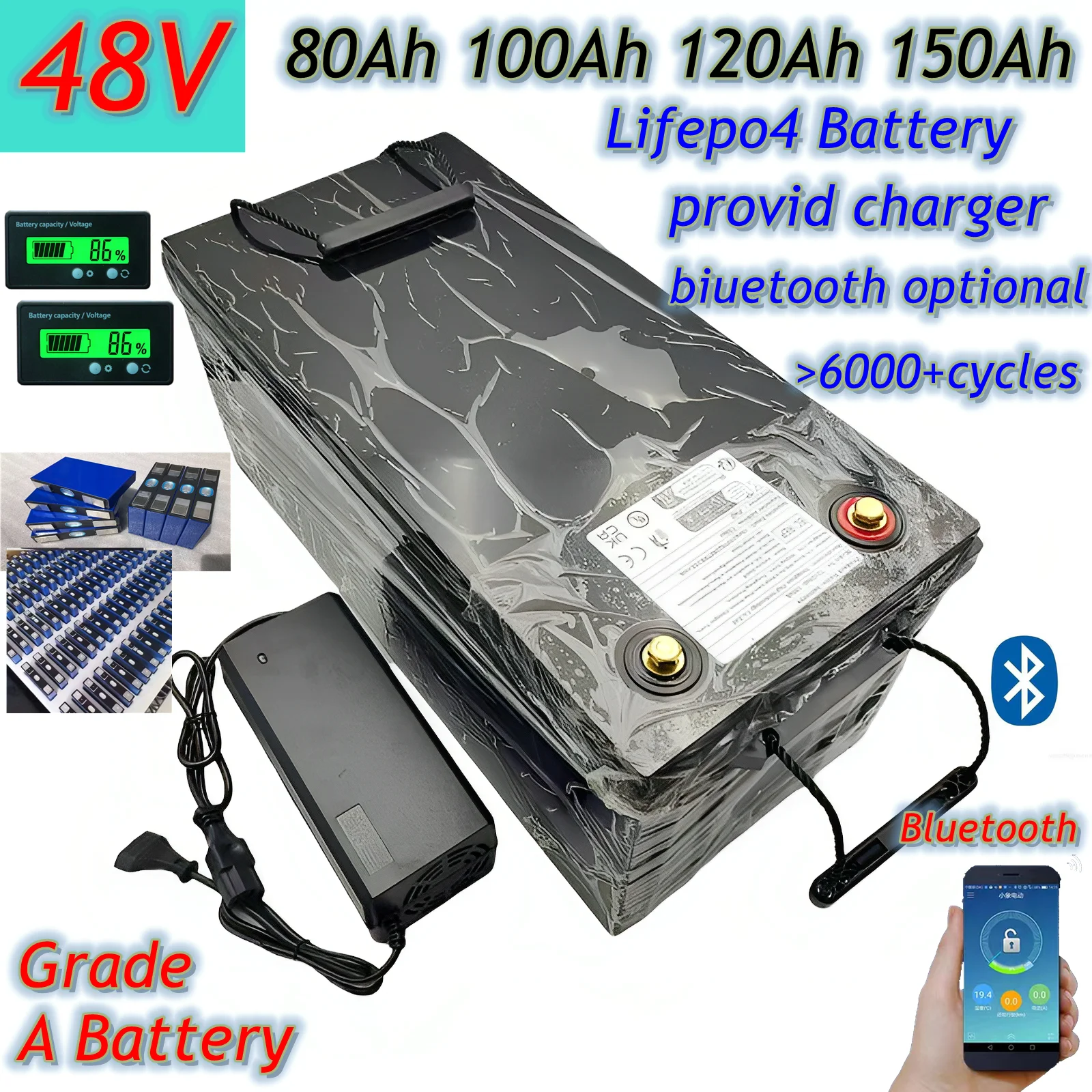 

80Ah 100Ah 120Ah 150Ah LiFepo4 Lithium Battery48v for 5KW Motorhome Solar Storage Boat Inverter Golf Cart