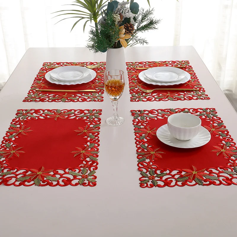 Manteles con estampado navideño, suministro de decoración de mesa de Picnic para fiesta, ropa de cama bordada para el hogar/Hotel/fiesta/boda, 1/2/4/6 Uds.