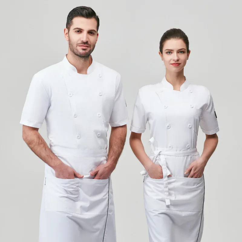 Overalls Men's - Baking Short-Sleeved Western Restaurant Hotel Kitchen White Chef Uniform Spring and Summer Bre