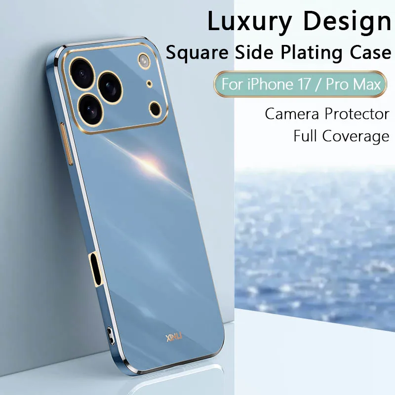 

Чехол с квадратной боковой рамкой для iPhone 17 16 16e Pro Max Air, ультратонкий глянцевый мягкий защитный чехол для задней камеры