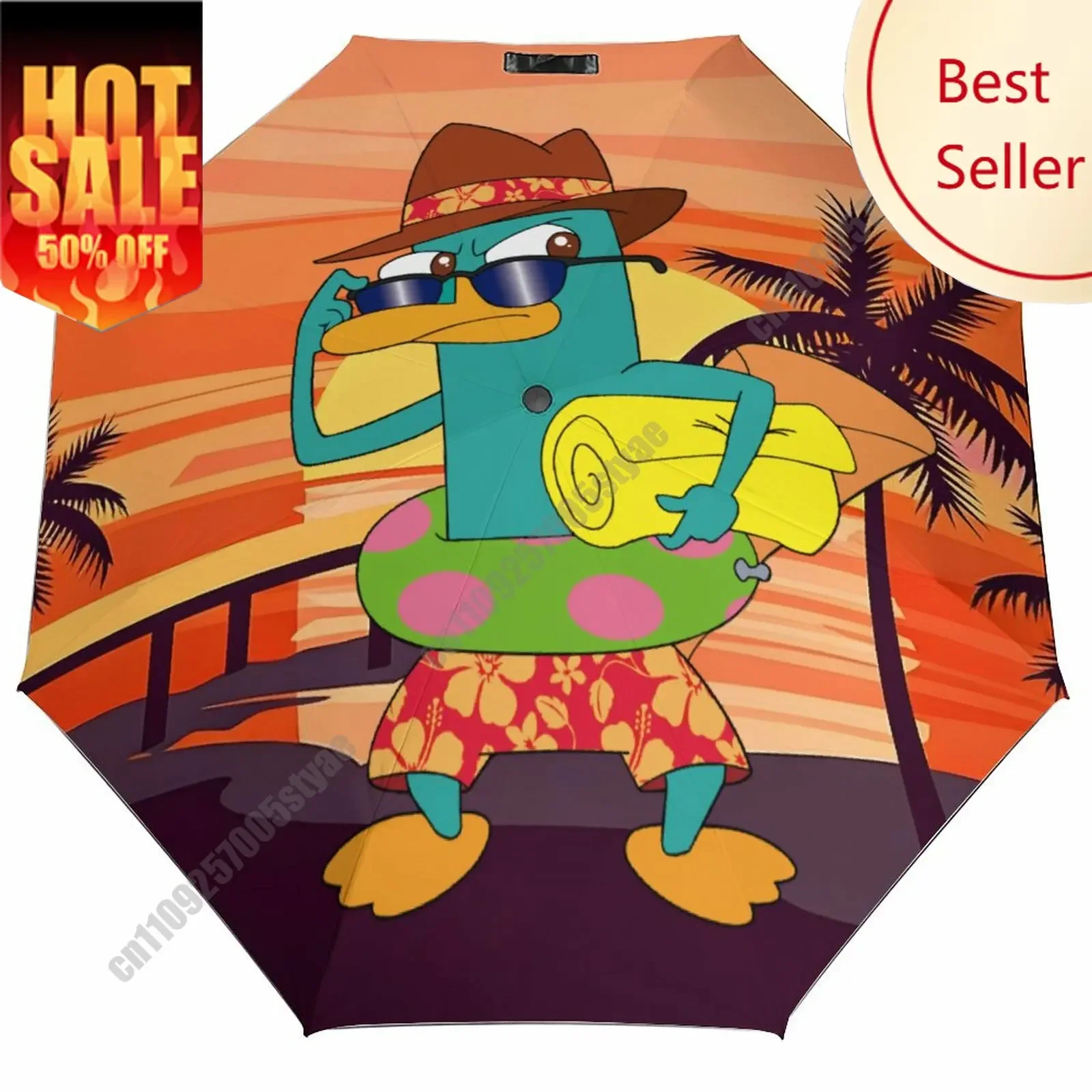 

Perry The Platypus Umbrella Disney Cartoon 3 Fold Auto Suitable Both Sunny Rainy Days Decoration Gifts Decor Custom Umbrella