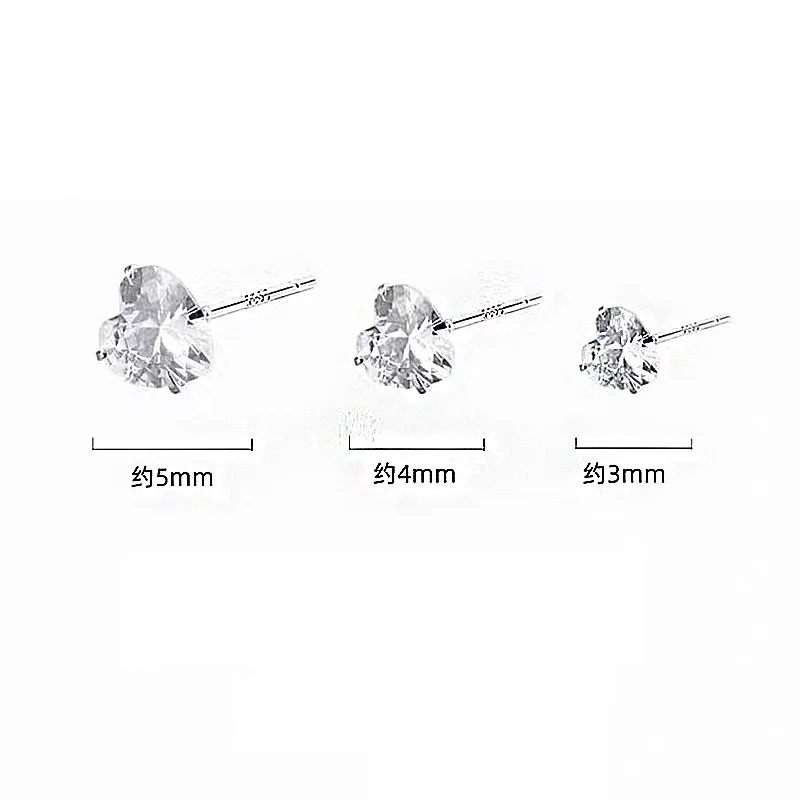 925 Sterling Silver Allergy Prevention Piercing Bone Mini 3/4/5MM Heart Stud Earring For Women Ear Hole Care Accessories