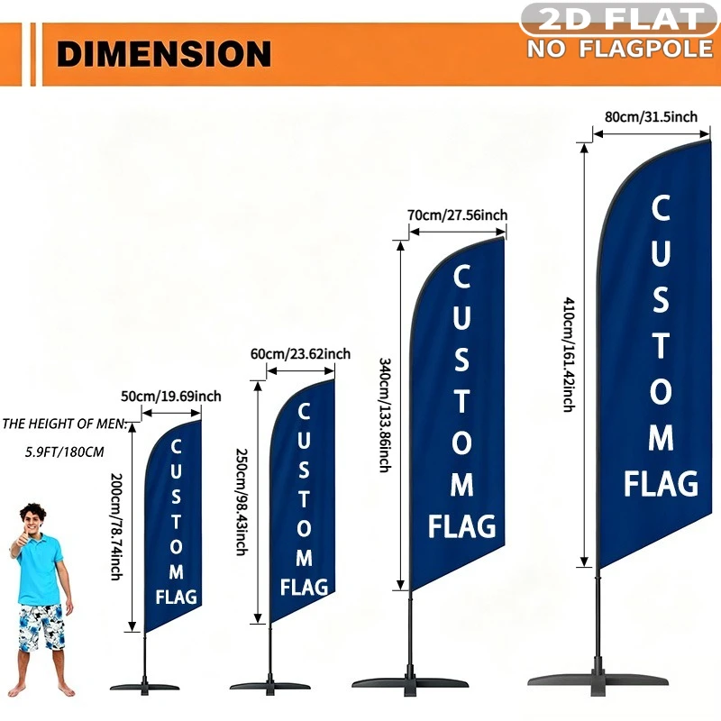 2D FLAT 1pc Custom Single-Sided/ Double-Sided Feather Flags for Outdoor - Personalized Logo & Text, Vibrant Colors