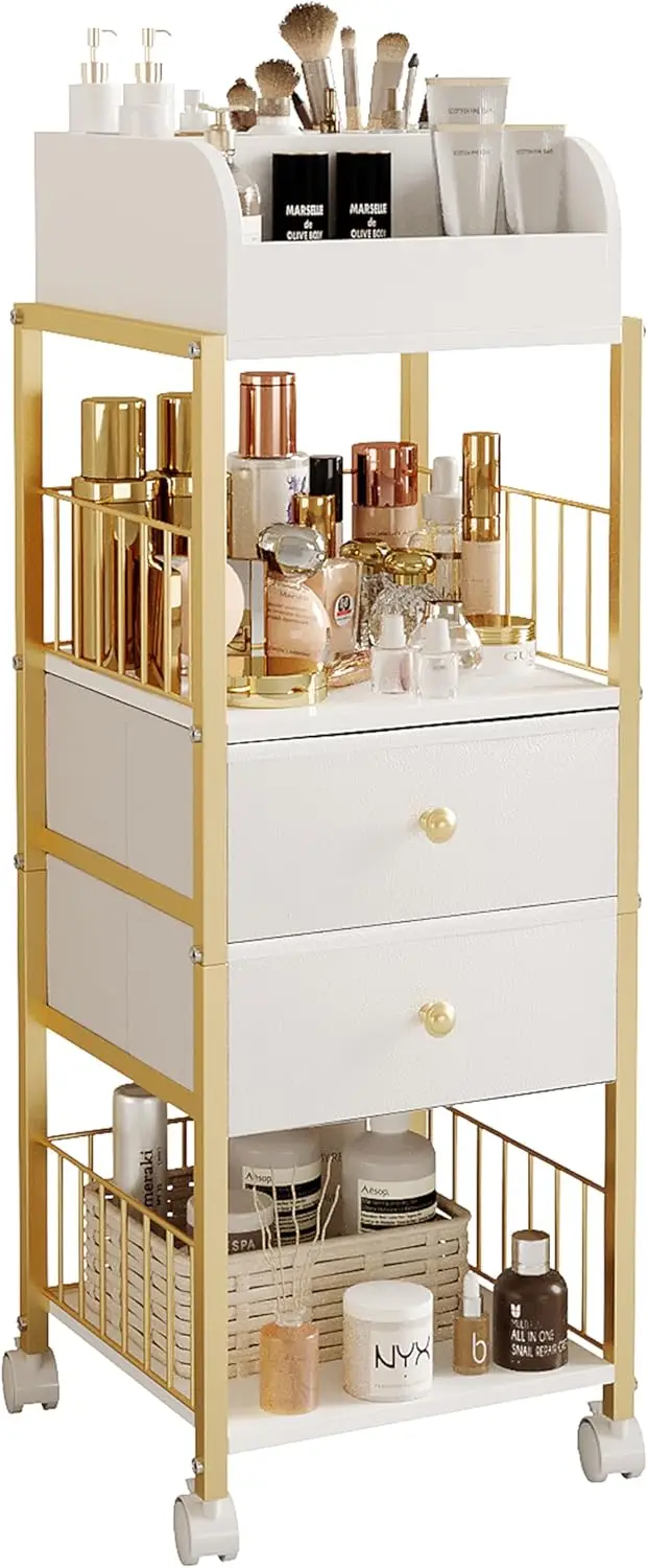 

Makeup Organizer Cart with Drawers, Large Skincare Storage Stand for Cosmetics Nail Polish Perfume, Rolling Vanity Organizer for