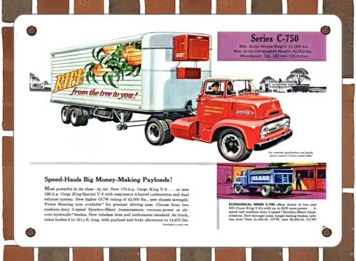 METAL SIGN - 1956 Series C 750 COE Tractor Trailer - 10x14 Inches