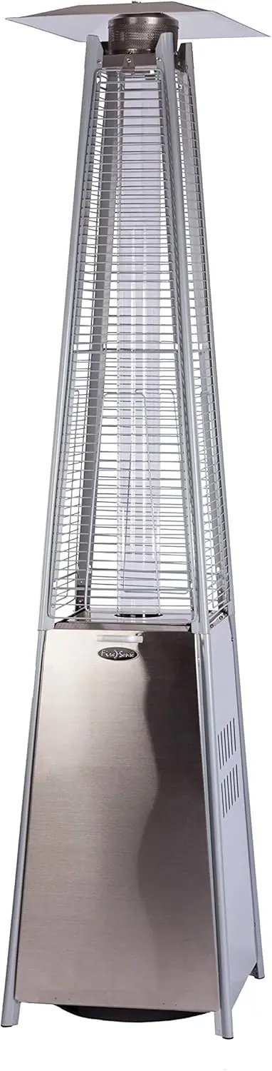 60523 Pyramid Flame Patio Heater 40,000 BTU Outdoor Propane Heater Tower with Wheels - Stainless Steel