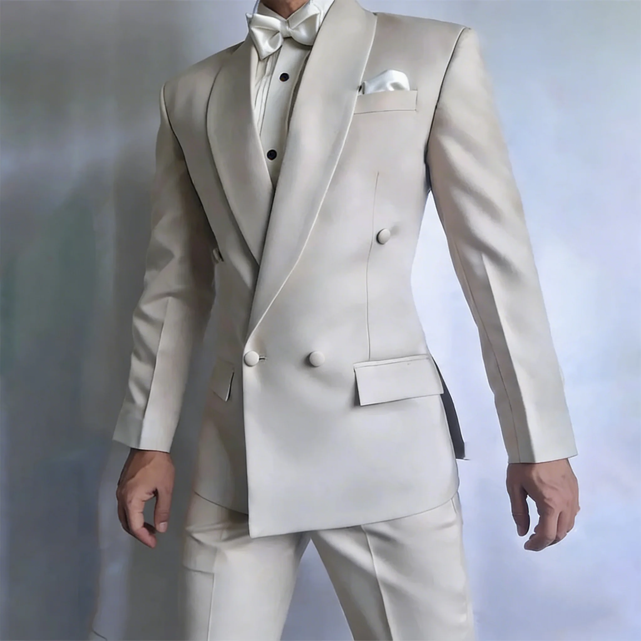 

Solid Color Men Suits Double Breasted Shawl Lapel Wedding Groom Prom Daily Custom Blazer Sets 2 Piece Jacket Pants Full Sets