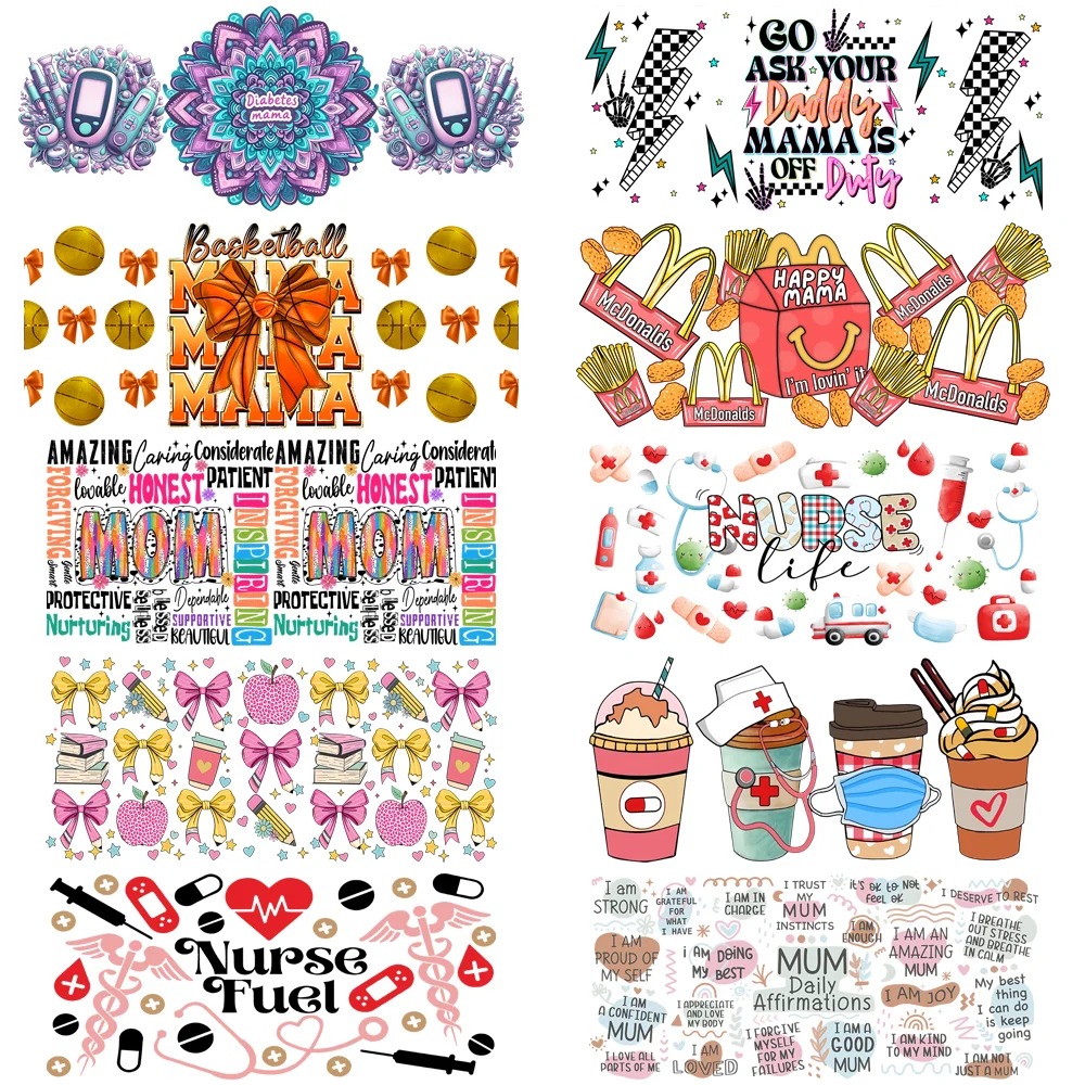 

Best Mom and Nurse Series easy peel waterproof DIY decoration decals 3D transfers uvdtf crystal sticker 16oz uv dtf cup wraps