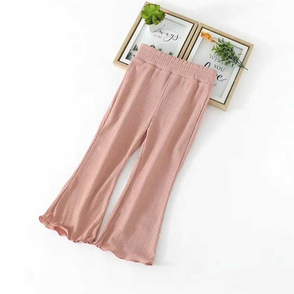 Children Summer Flared Trousers Lightweight Kids Ribbed Silky Perfect Capris for Princess-Style Girl Casual Long Pants 1-10 Year