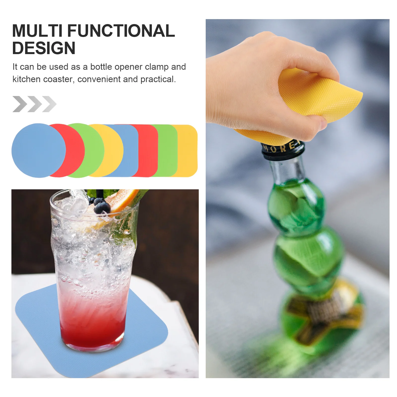 

8pcs Bottle Rubber Bottle Lid Gripper Colorful Heat Resistant Non-Slip Opener Pad Round Coaster Mat Kitchen Supplies Multi Use