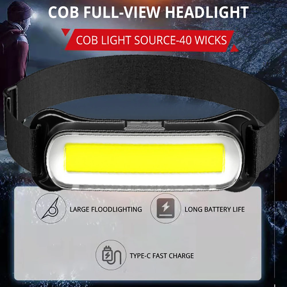 Super bright COB fishing headlamp Portable work light Outdoor searchlight with COB extra large floodlight and lightweight design