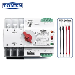 TOMZN 3P 3 Phase Din Rail ATS Dual Power Automatic Transfer Switch Electrical Selector Uninterrupted Power 63A 100A 125A