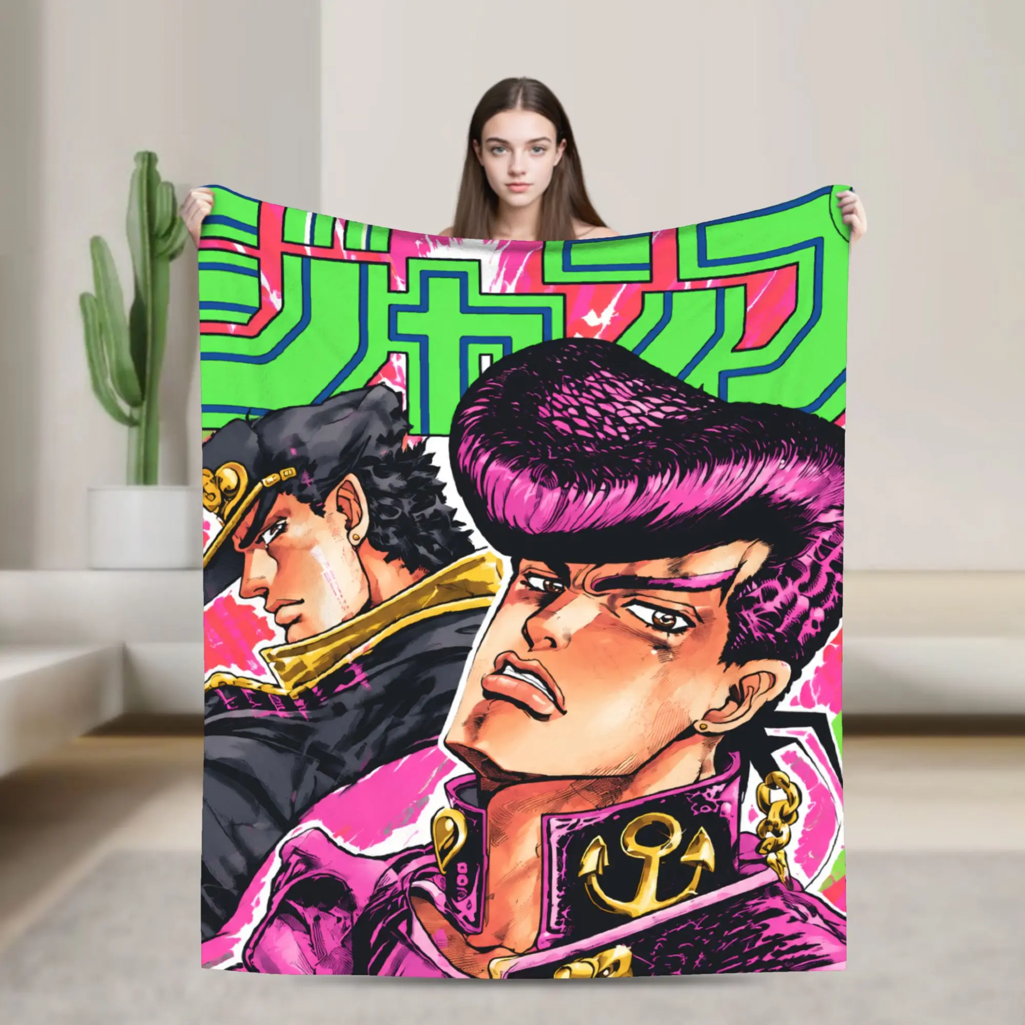JoJos Bizarres Adventures Blankets Flannel Summer Air Conditioning Cartoon Anime Throw Blankets for Bed Travel Plush Thin Quilt