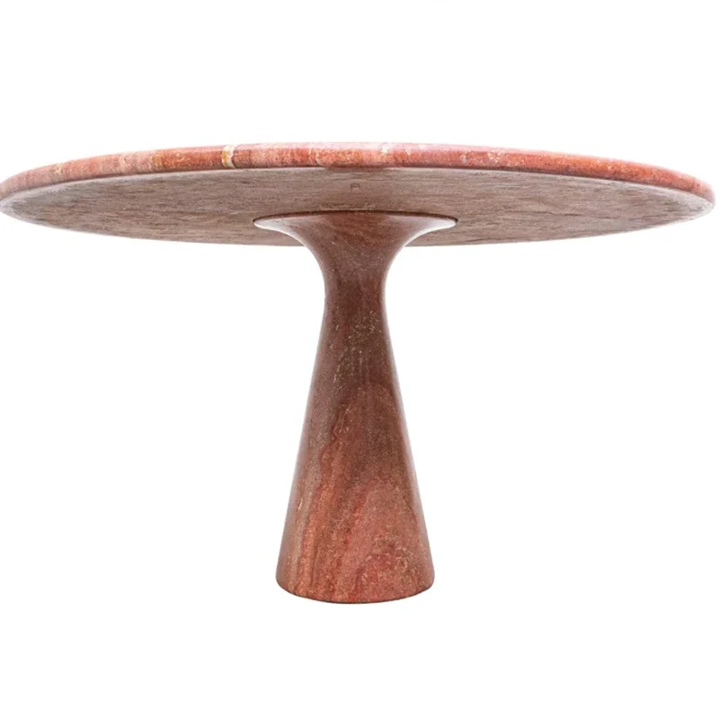 

Wabi Sandy Minimalist Natural Red Travertine Marble Dining Table Modern, Model Room, Round Dining Table