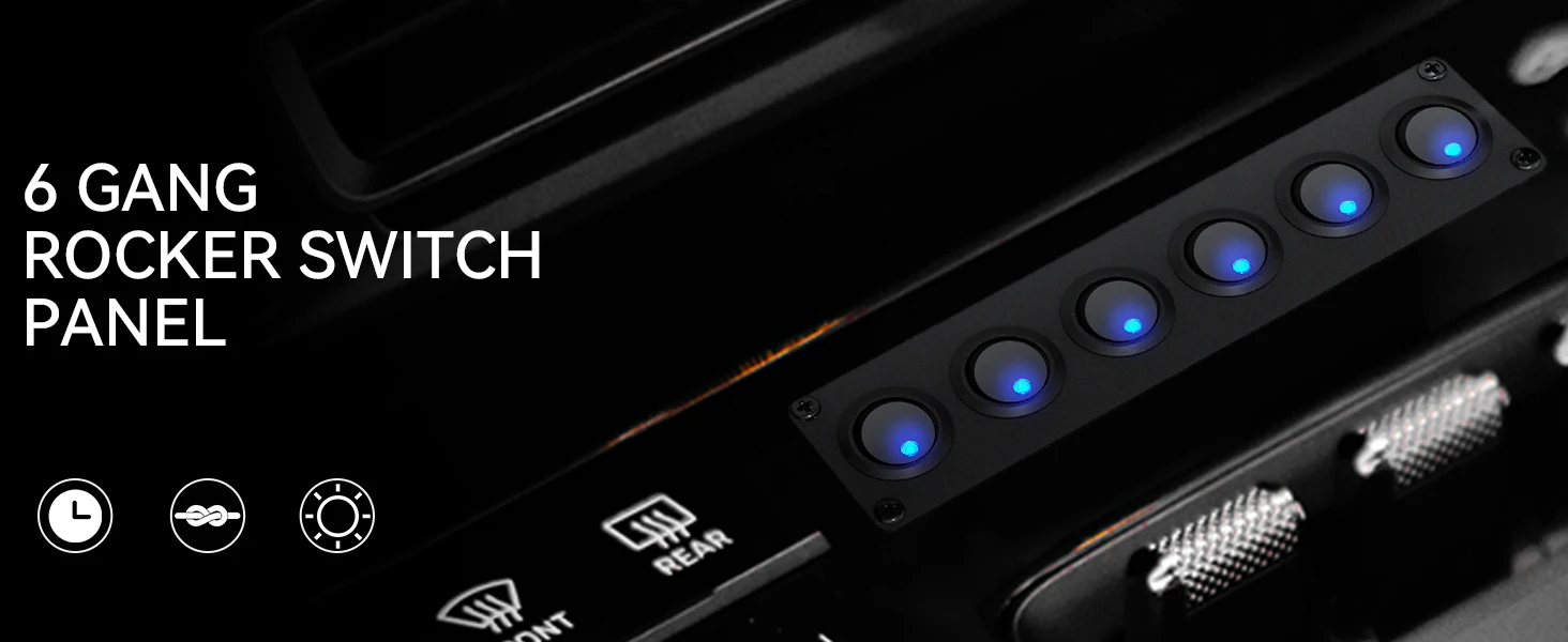 6-fach 12V 20A Kippschalter-Panel mit LED-Schutzschalter, passend für Auto, Kfz, Beleuchtung, Marine, Boot, Yacht, LKW, Wohnmobil – Detail 1