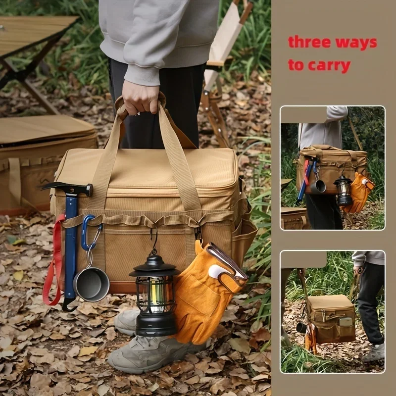 

45L Large Camping Storage Bag, Foldable Waterproof Tote Bag with 3 Adjustable Compartments at Bottom, Pouch Camping Accessories