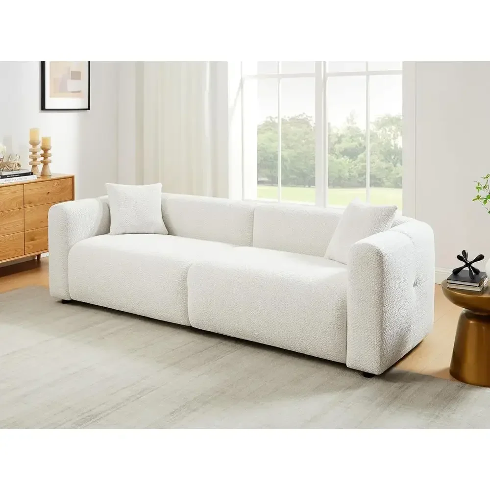 

Oversized 3-Seater Cloud Sofa with Deep Seat and 2 Pillows, Suitable for Living Room, Bedroom, or Office, White
