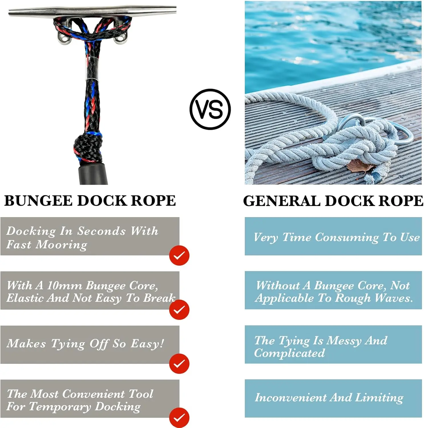 2pcs Marine Bounce Rope Elastic Mooring Line with M8 Metal Buckle Boat Mooring Rope Stretch Surf Rope Boat Mooring Accessories view 6