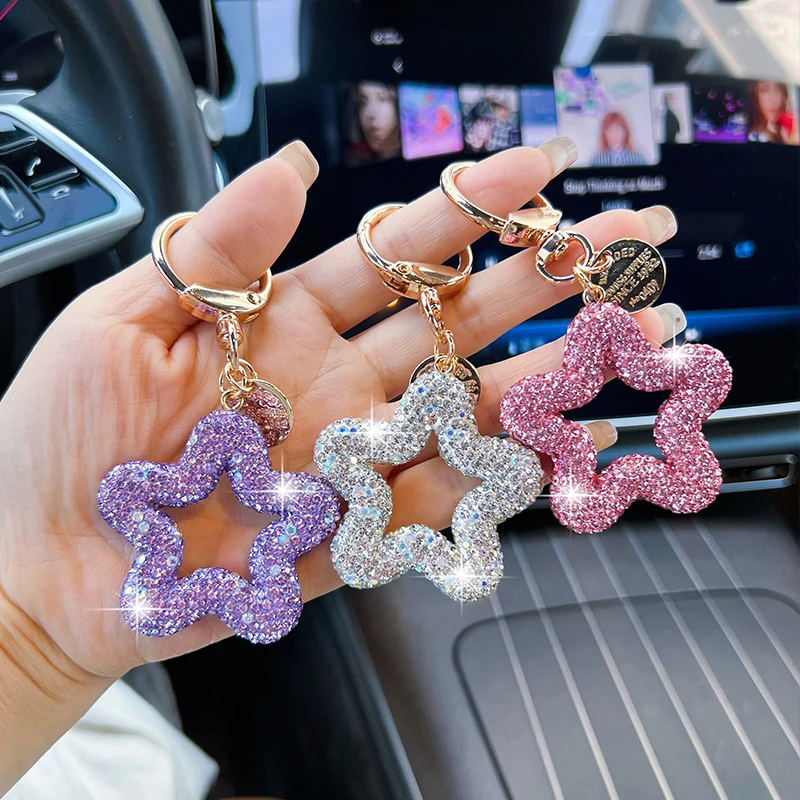 Diamond-inlaid Hollow Five-pointed Star Car Keychain Creative Ceramic Clay Star Pendant Keychain Gift
