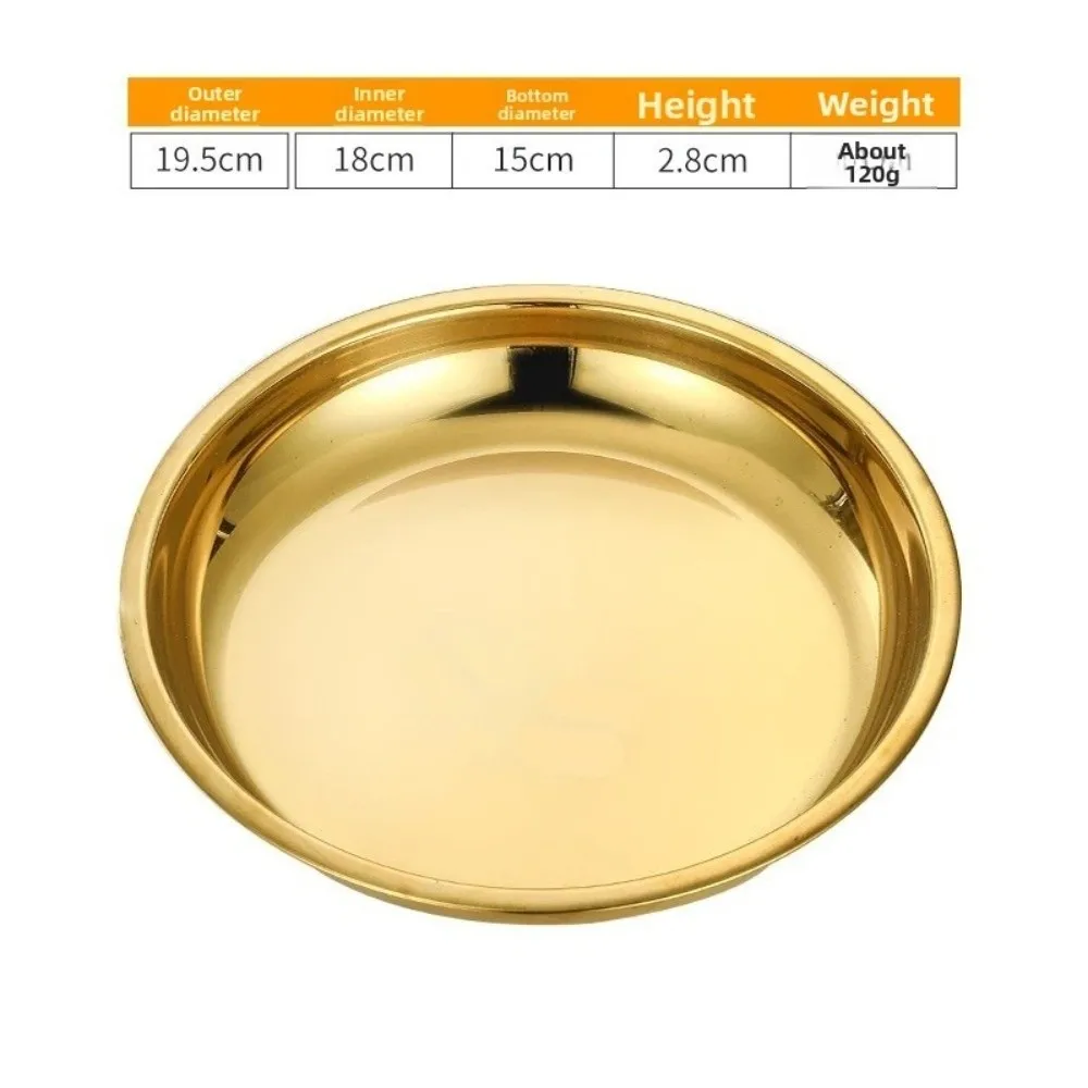 Stainless Steel Round Plate Shallow Tray Easy Clean Flat Stainless Steel Dining Dish Rustproof Baking Cake Plate Restaurant
