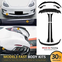 For Tesla 2016-2023 Model3 Body Kit Matte Black Carbon Spoiler Rear Diffuser Front Bumper Lip Side Skirt Parts Aero Fast Tunning