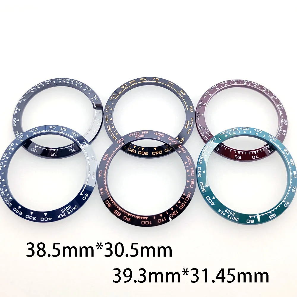 

Polychrome Sloped Ceramic bezel insert 38.5*30.5mm /39.3*31.45mm For watch parts (No Luminous)
