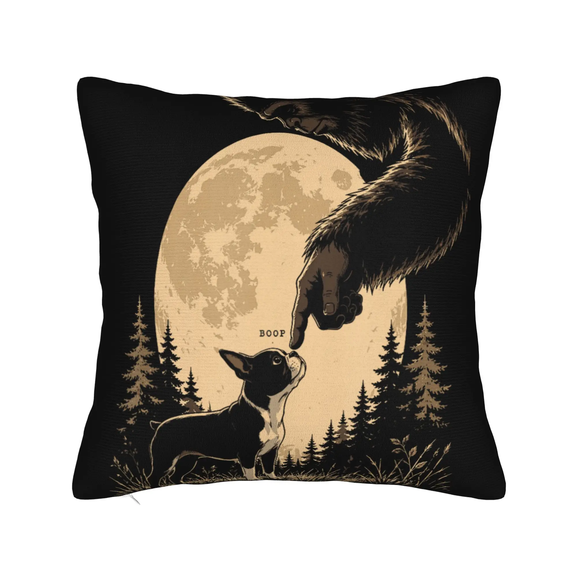 Fun Hand Boop Nose Bigfoot Sasquatch Boston Terrier Moon Pillow Case  Graphic Pillow Cover Novelty Pillowcases For Home Decor