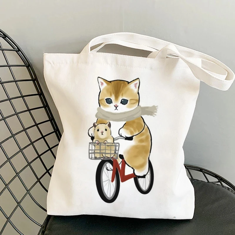 Bolso de mano con estampado de gatos Kawaii para mujer, bolsa de mano con estampado de dibujos animados Harajuku, de gran capacidad, plegable, para reutilizar, nuevo