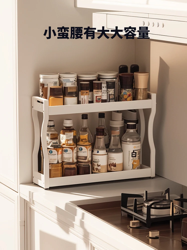 

Kitchen countertop, corner spices, double shelves, oil, salt, sauce and vinegar ghetto bottles, extremely narrow storage