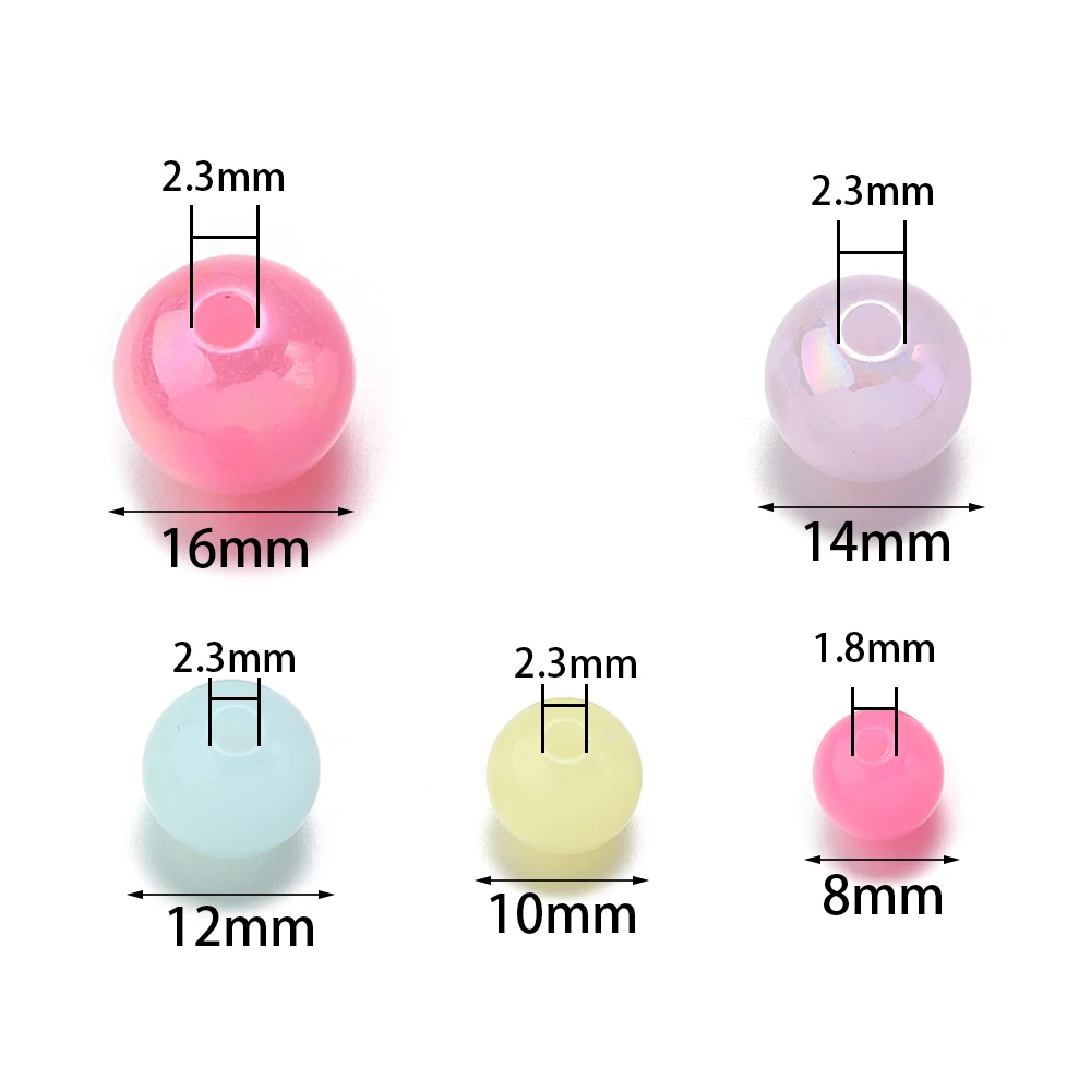 30-200pcs 8/10/12/14/16mm Pastel Color Electroplated Acrylic Jelly Beads Round Beads DIY Handmade Bracelet  Jewelry Accessories
