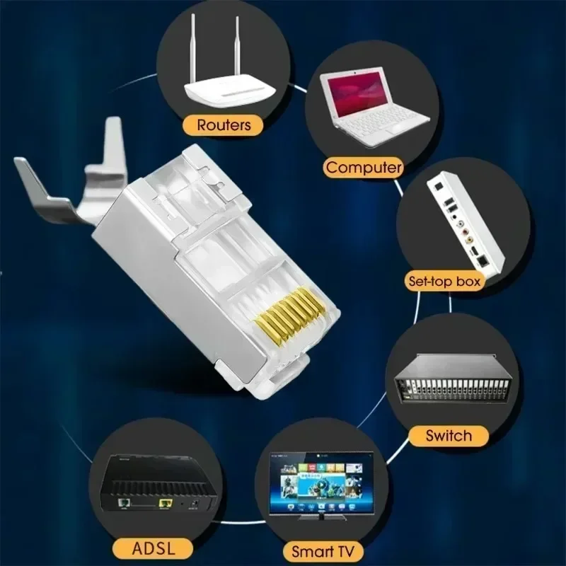 1-50Pcs Pass Through RJ45 Cat7/Cat6/Cat5 Shielded Connectors Crystal End Gold-Plated 8P8C Crimp UTP Ethernet Modular Plug