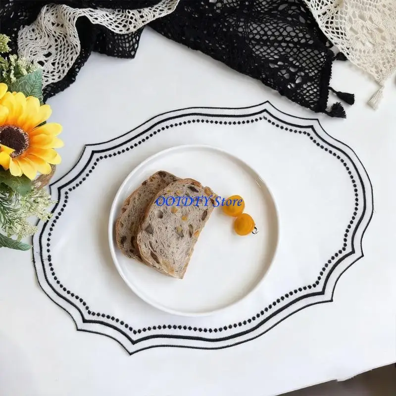 

367A Retro Embroidery Table Mats Stylish Cotton Linen Look Polyester Durable Kitchens Decors