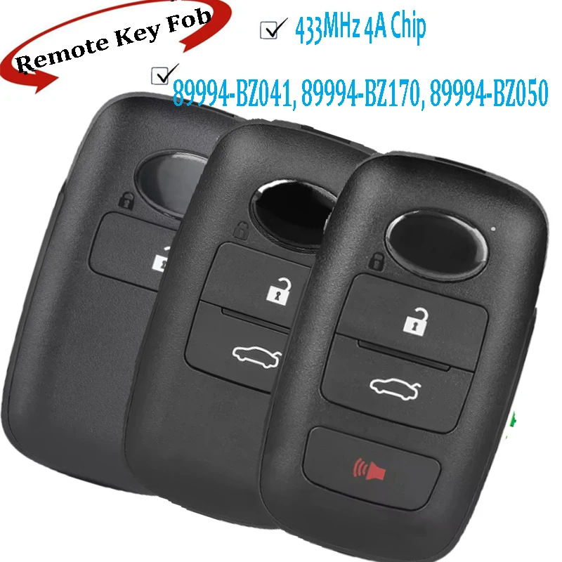 KEYECU Smart Remote Car Key Fob for Toyota Raize Rocky 2/ 3 /4Buttons 433MHz 4A Chip P/N: 89994-BZ041 89994-BZ170 89994-BZ050