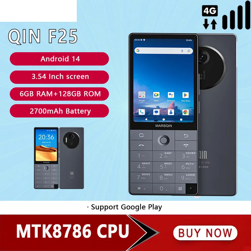 QIN F25 Google Play 3.54 Inch 6GB RAM+128GB ROM Mobile Phone 2700mAh Russian Hebrew Arabic keyboard 4G LTE Smartphone Android 14