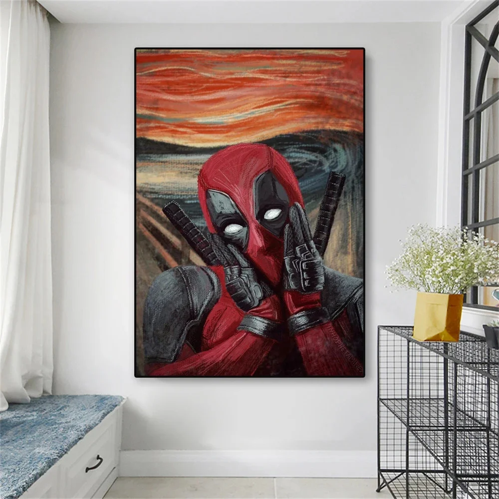 ملصقات ديدبول جرافيتي مضحكة ، فيلم أعجوبة ، لوحة قماشية خارقة ، فن جداري ، صورة كلاسيكية ، ديكور الحمام