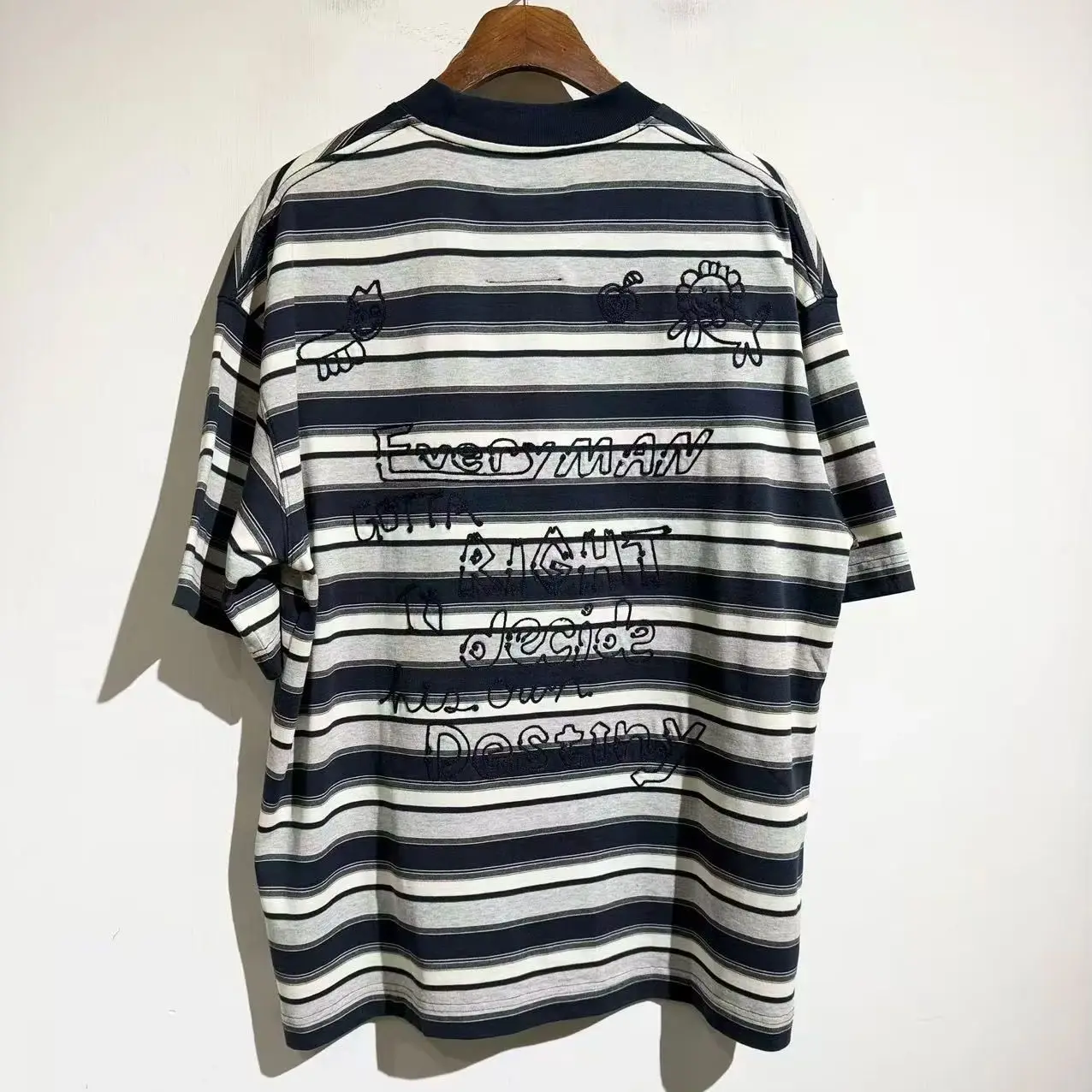 26Ss Japanese Vintage Streetwear T‑Shirt Cartoon Letter Embroidery Oversized Os Unisex Retro Casual Short Sleeve Tops