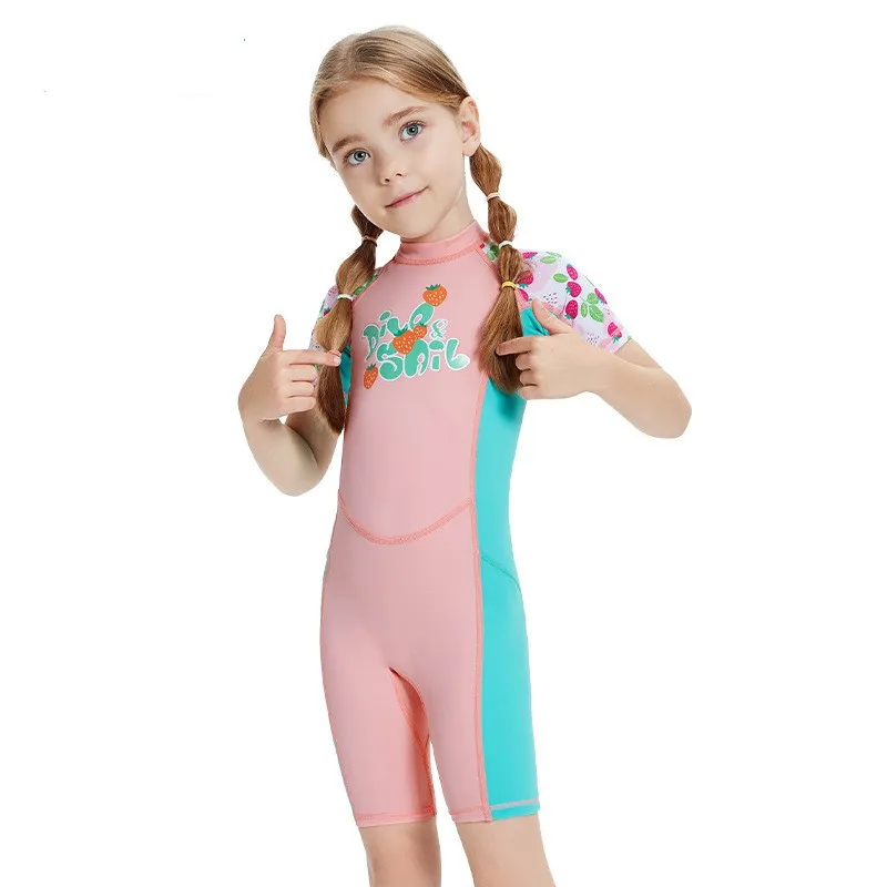 

Summer New Girls Wetsuit One-piece Short-sleeved Diving Suit Sunscreen Cartoon Surfwear Quick Drying Children'sSwimsuit 2023