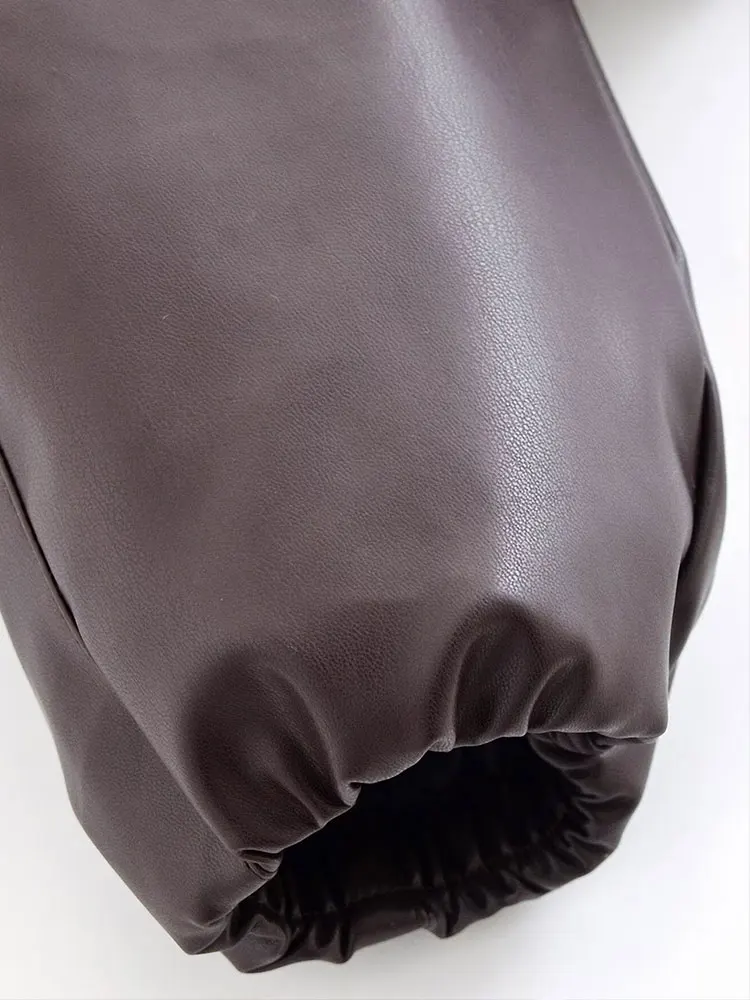 سترة نسائية أنيقة من NLZGMSJ بسحاب أمامي بني من البولي يوريثان ورقبة طية صدر السترة وأكمام طويلة سترة قطنية أنيقة للسيدات #6