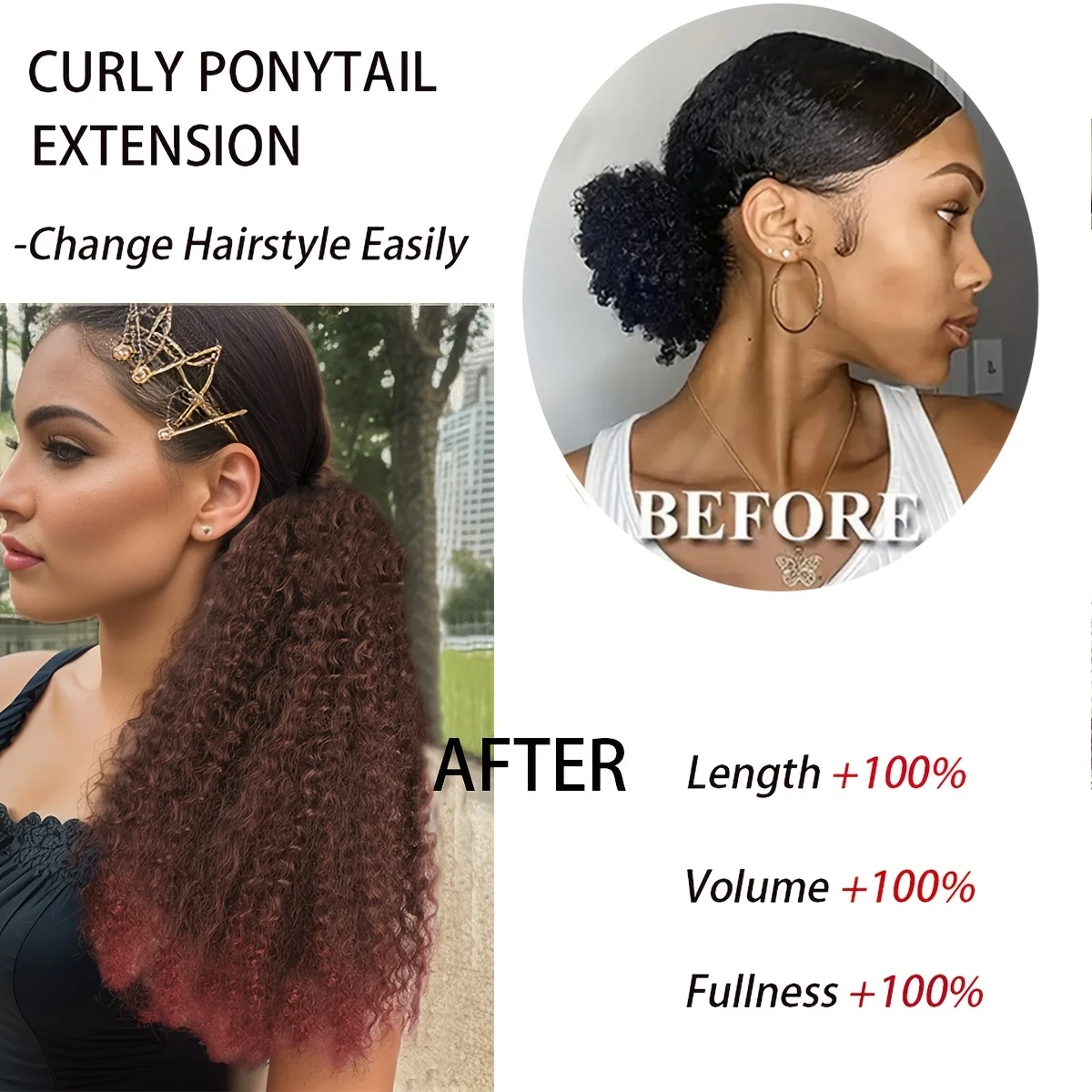 Ponytail Extension for Women Curly Drawstring Ponytail Afro Kinky Curly Clip in Ponytail Synthetic Soft Fluffy Ponytail for view 5