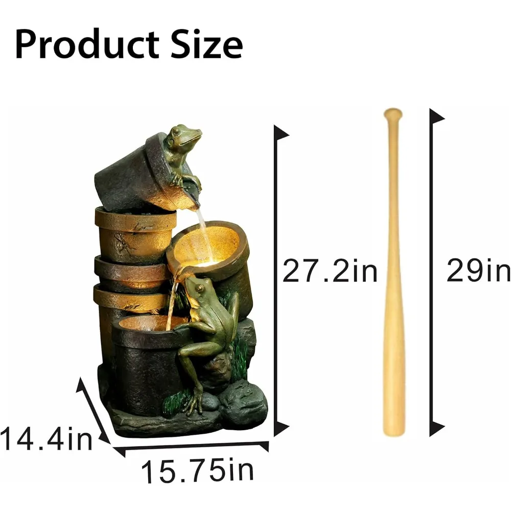 نوافير حديقة 27.2 بوصة ارتفاع نافورة مياه خارجية، ضفدع برميل متتالي من 3 طبقات مع أضواء LED ومضخة لساحة فناء المزرعة ديسمبر #2