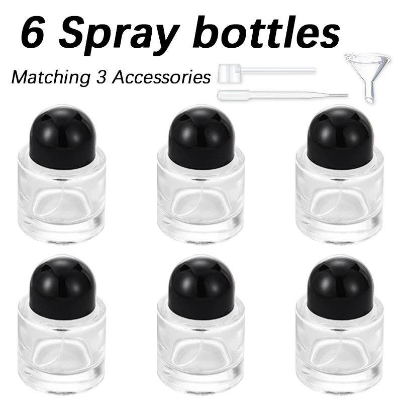 

6pcs 1.01oz portable glass perfume bottle, including 6 sub bottles, 1 dropper, 1 funnel and 1 sub bottle artifact