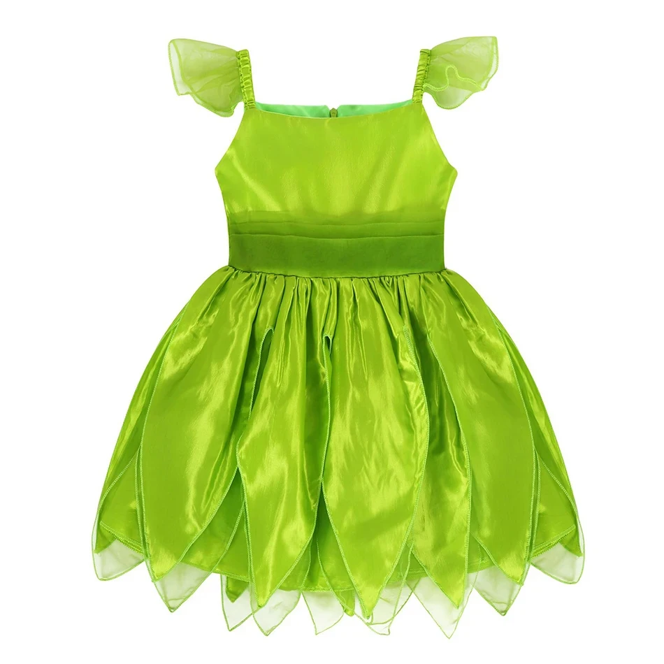 Disney Girls Tinker Bell Costume Halloween Costume for Kids Green Tinkerbell Fancy Dress Fairy Princess Cosplay Carnival Party