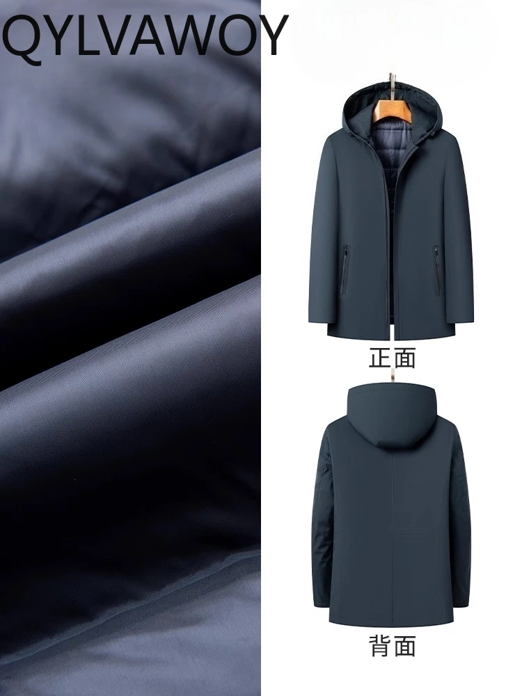 QYLVAWOY 100% Polyester Dad's Outfit Men's Hooded Down Jacket Autumn Winter Lightweight Outerwear Top doudoune пуховик LJ2529