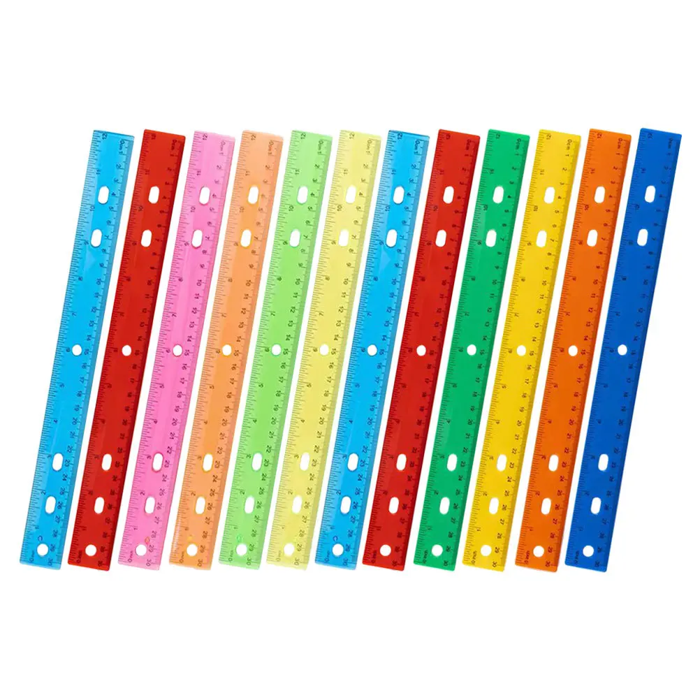 

12Pcs Colorful Plastic Straight Rulers Measuring Tools for Students Office Classroom Supplies Drawing Scale Ruler