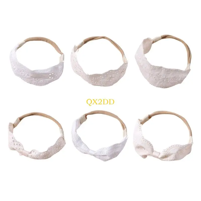 

QX2D Stretchy White Lace Infant Headwear Feature Handmade Embroidery Gentle On Sensitive Scalp for Newborns To 2 Year