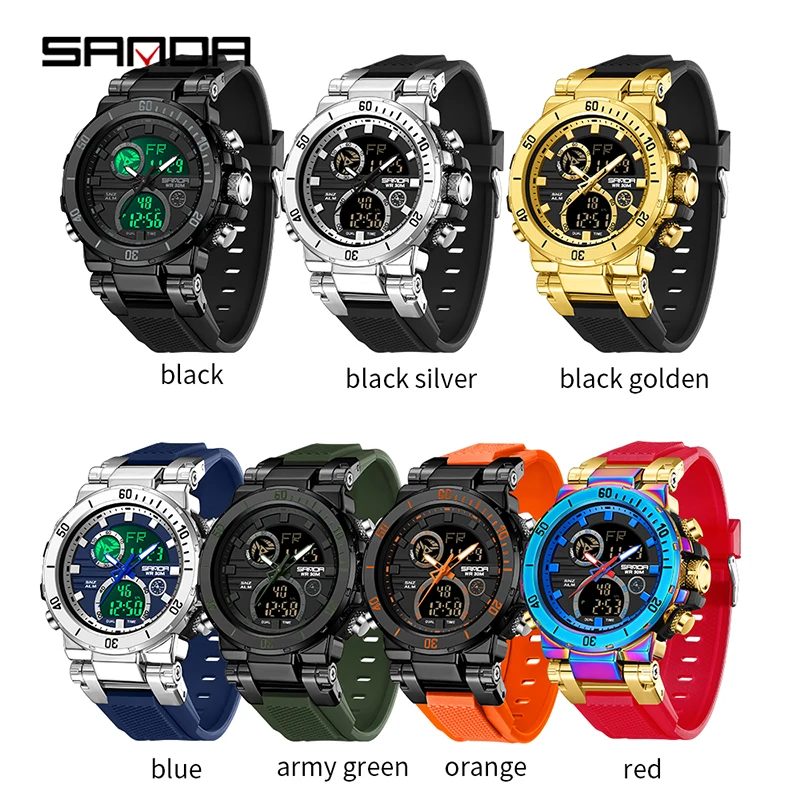 SANDA New G style Men\'s Watch Double-Display Outdoor Sports Electronic Wrist watch Waterproof Chronograph Clock Quartz Watch Hot